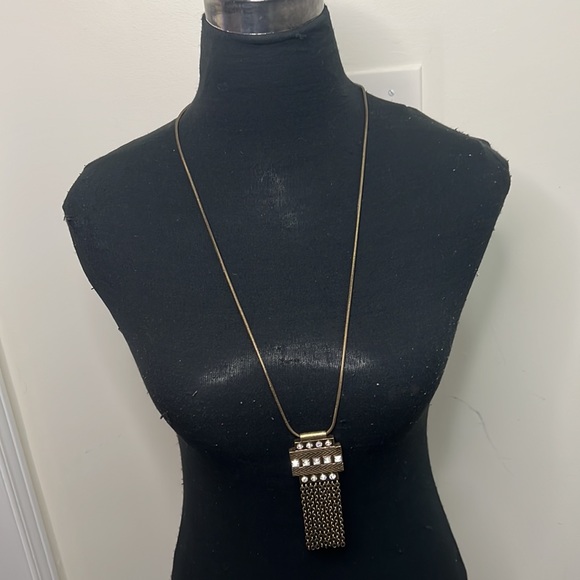 Lia Sophia Rare  Brass Drop Long Necklace - Picture 4 of 8